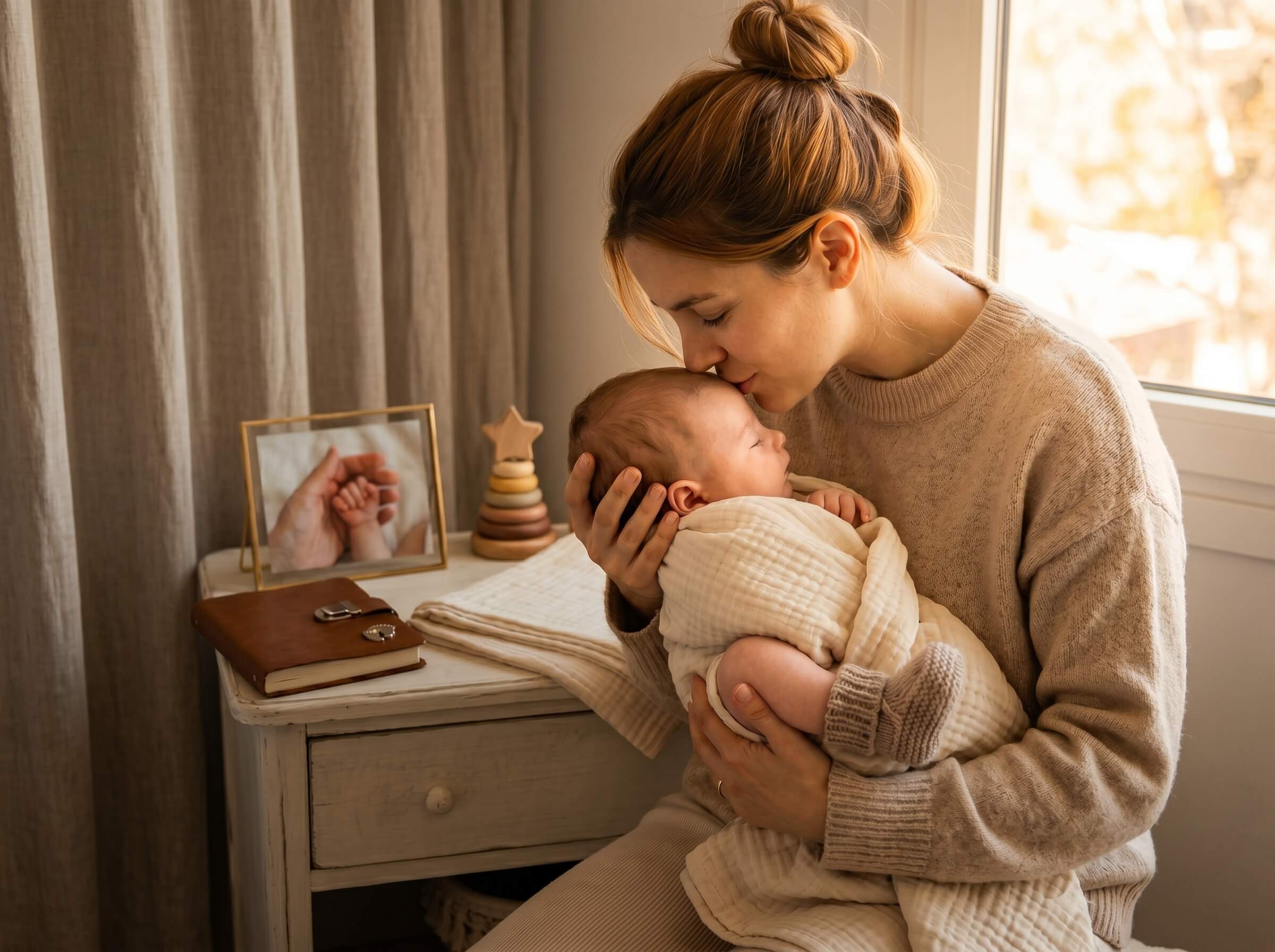 Madre besando a su bebé recién nacido — Ravelle Baby Collection